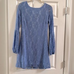 Savannah Rue Light Blue dress with sheer long sleeves - Size Medium
